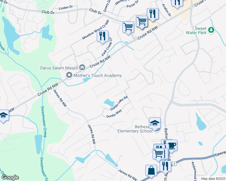 map of restaurants, bars, coffee shops, grocery stores, and more near 3097 Ferrite Loop Northwest in Lawrenceville