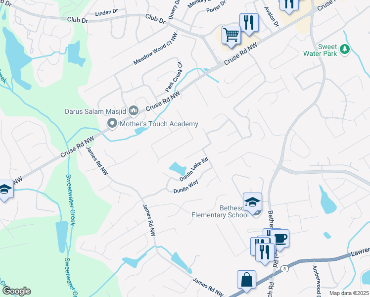 map of restaurants, bars, coffee shops, grocery stores, and more near 3097 Ferrite Loop Northwest in Lawrenceville