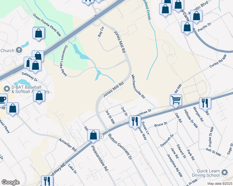 map of restaurants, bars, coffee shops, grocery stores, and more near 6780 Cedar Glen Road in Dunwoody