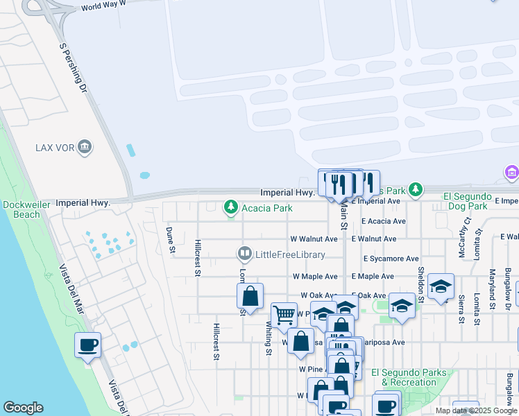map of restaurants, bars, coffee shops, grocery stores, and more near 512 West Imperial Avenue in El Segundo