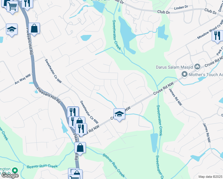 map of restaurants, bars, coffee shops, grocery stores, and more near 1006 Ensign Peak Court in Lawrenceville