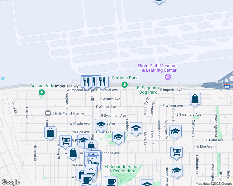 map of restaurants, bars, coffee shops, grocery stores, and more near 328 East Imperial Avenue in El Segundo