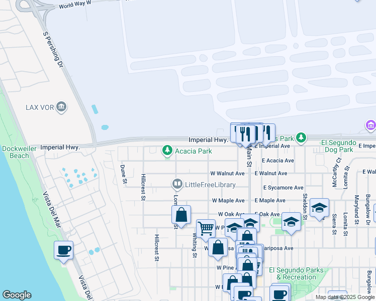 map of restaurants, bars, coffee shops, grocery stores, and more near 512 West Imperial Avenue in El Segundo