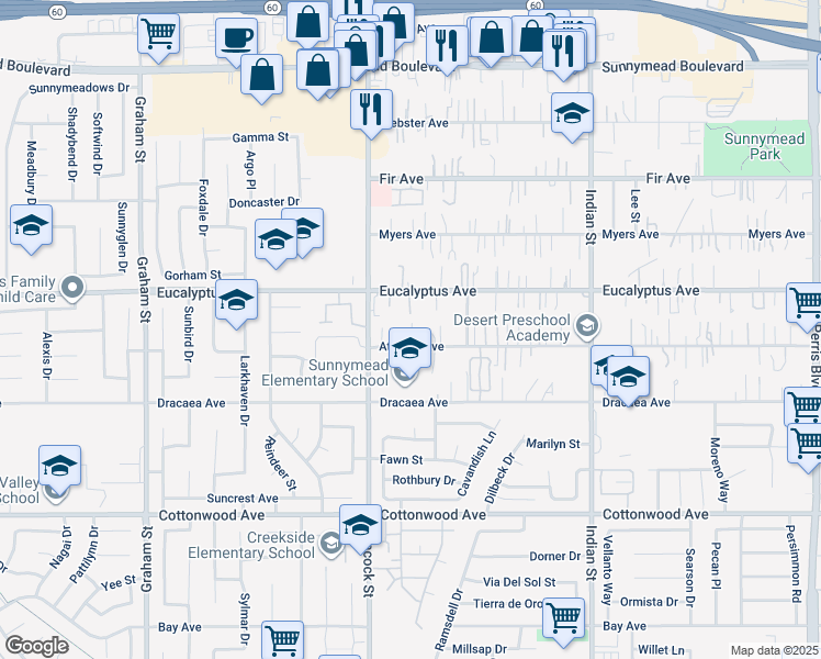 map of restaurants, bars, coffee shops, grocery stores, and more near 24094 Atwood Avenue in Moreno Valley