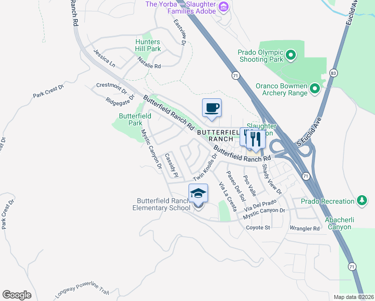 map of restaurants, bars, coffee shops, grocery stores, and more near 6324 Gladiola Circle in Chino Hills