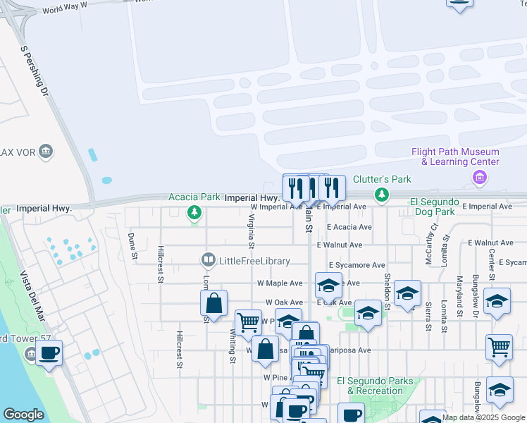map of restaurants, bars, coffee shops, grocery stores, and more near 315 West Acacia Avenue in El Segundo