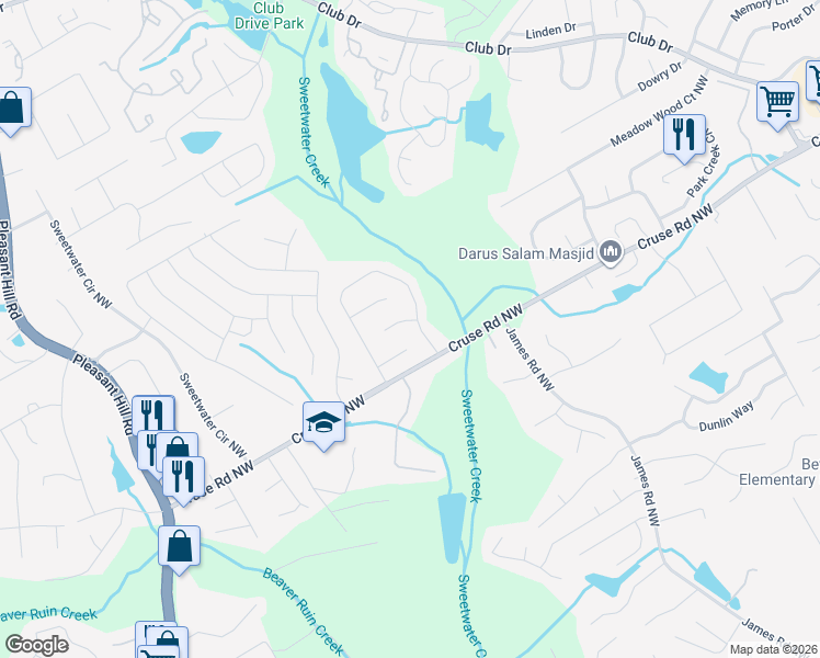 map of restaurants, bars, coffee shops, grocery stores, and more near 3331 Vintage Pointe Court in Lawrenceville