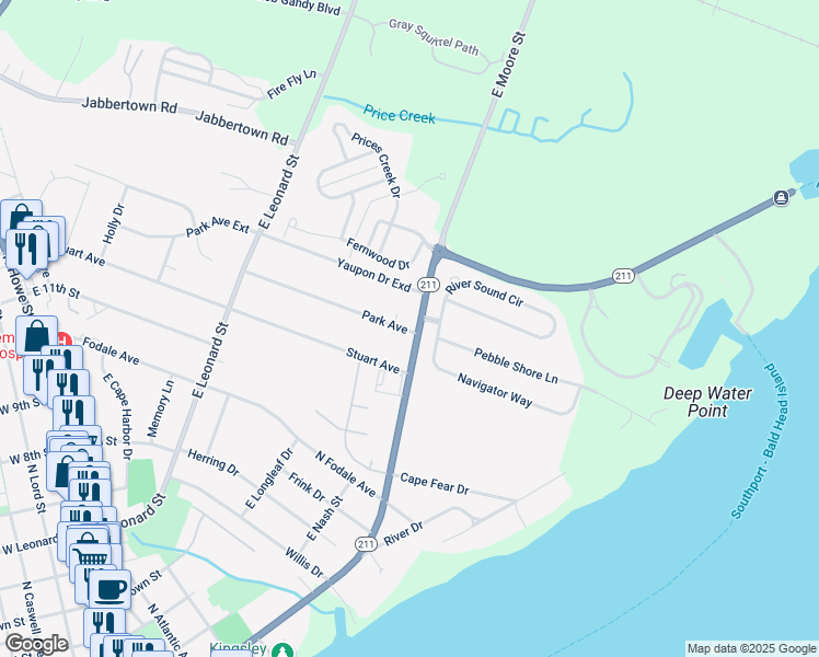 map of restaurants, bars, coffee shops, grocery stores, and more near 104 Park Avenue in Southport
