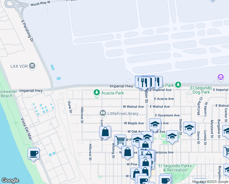 map of restaurants, bars, coffee shops, grocery stores, and more near 436 West Imperial Avenue in El Segundo