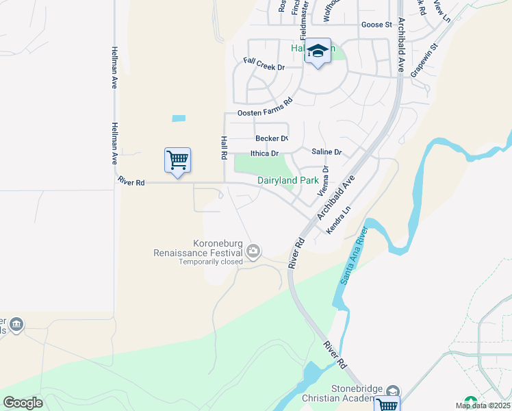 map of restaurants, bars, coffee shops, grocery stores, and more near 14514 Bison Court in Eastvale