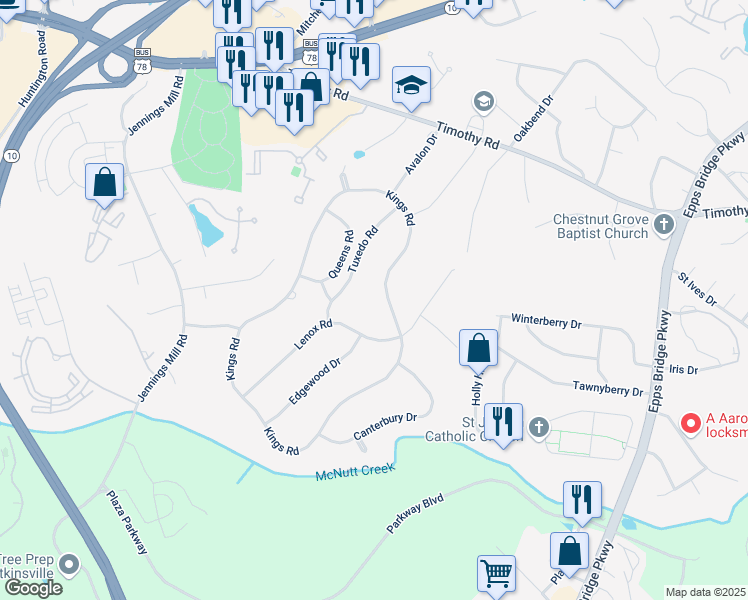 map of restaurants, bars, coffee shops, grocery stores, and more near 160 Lenox Road in Athens