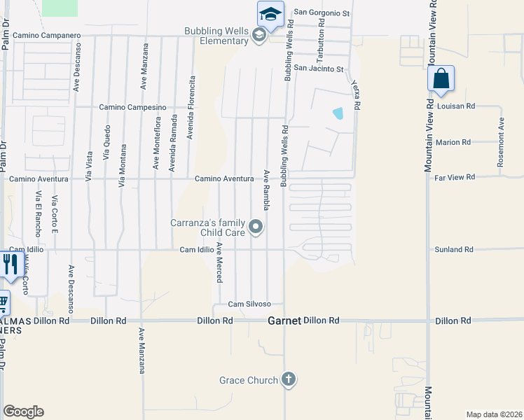 map of restaurants, bars, coffee shops, grocery stores, and more near 16285 Avenue Rambla in Desert Hot Springs