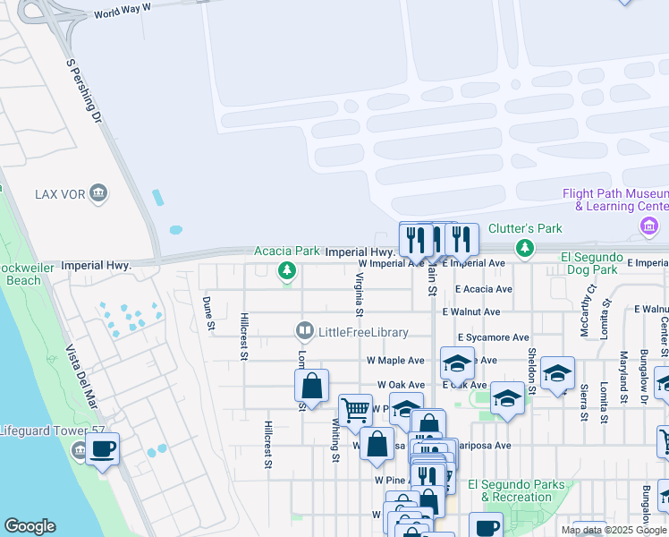 map of restaurants, bars, coffee shops, grocery stores, and more near 440 West Imperial Avenue in El Segundo