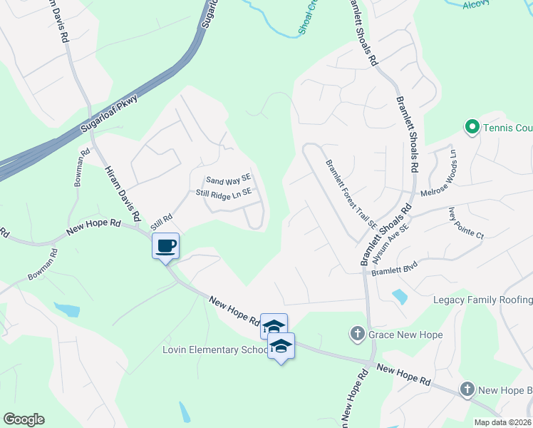 map of restaurants, bars, coffee shops, grocery stores, and more near 797 Sand Lane Southeast in Lawrenceville