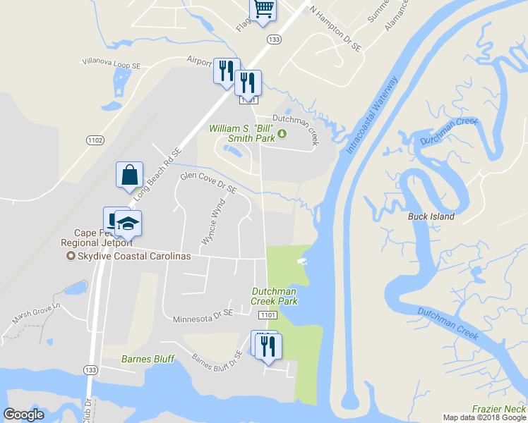map of restaurants, bars, coffee shops, grocery stores, and more near 4604 State Road 1101 in Southport