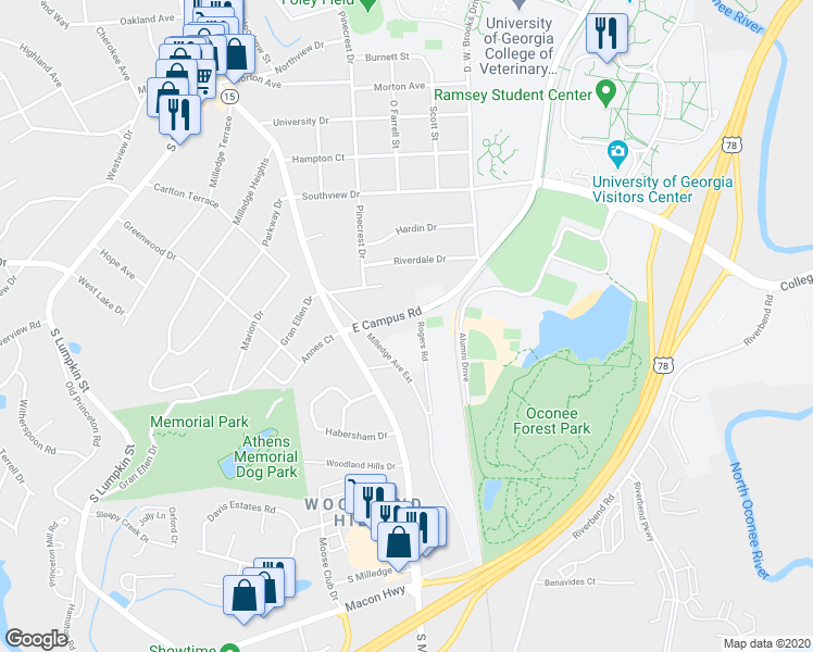 map of restaurants, bars, coffee shops, grocery stores, and more near in Athens