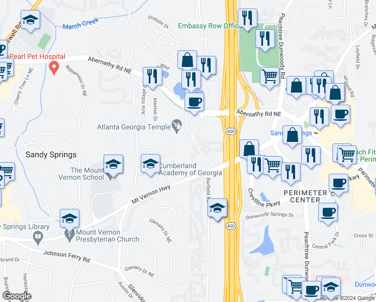 map of restaurants, bars, coffee shops, grocery stores, and more near 547 Granville Court in Atlanta