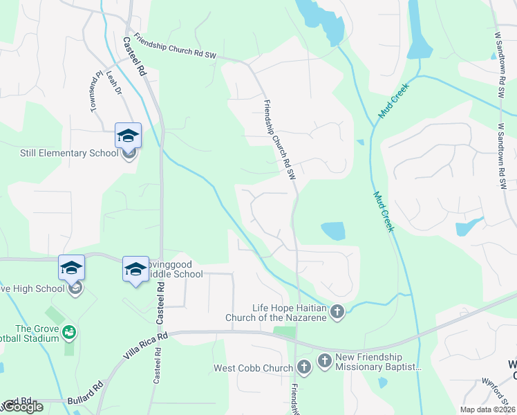 map of restaurants, bars, coffee shops, grocery stores, and more near 1032 Parsons Greene Drive in Powder Springs