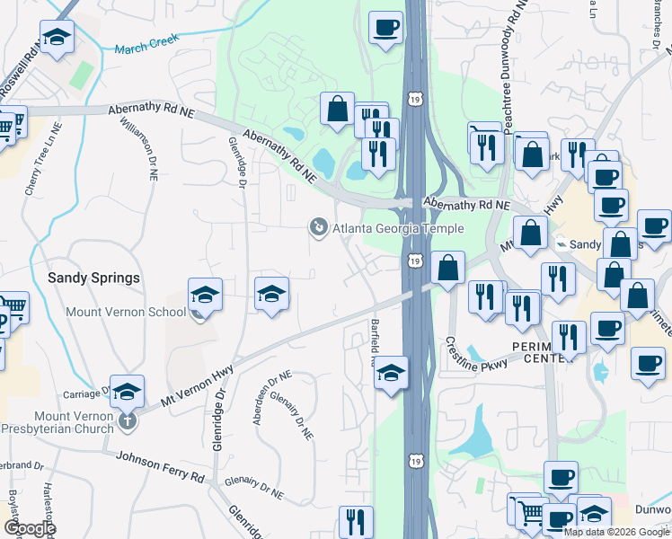 map of restaurants, bars, coffee shops, grocery stores, and more near 426 Granville Court in Atlanta