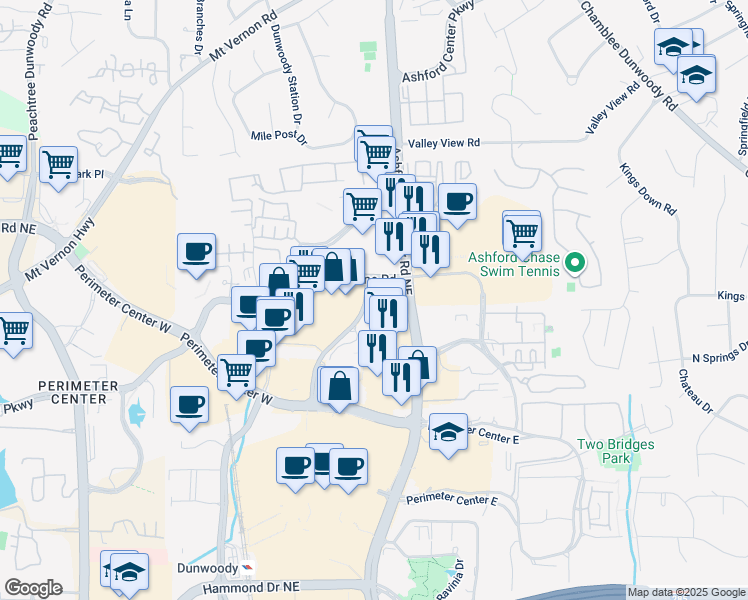 map of restaurants, bars, coffee shops, grocery stores, and more near 400 Perimeter Center Terrace in Atlanta