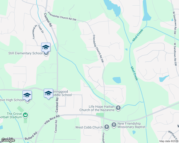 map of restaurants, bars, coffee shops, grocery stores, and more near 1032 Parsons Greene Drive in Powder Springs