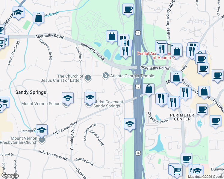 map of restaurants, bars, coffee shops, grocery stores, and more near 633 Granville Court in Atlanta
