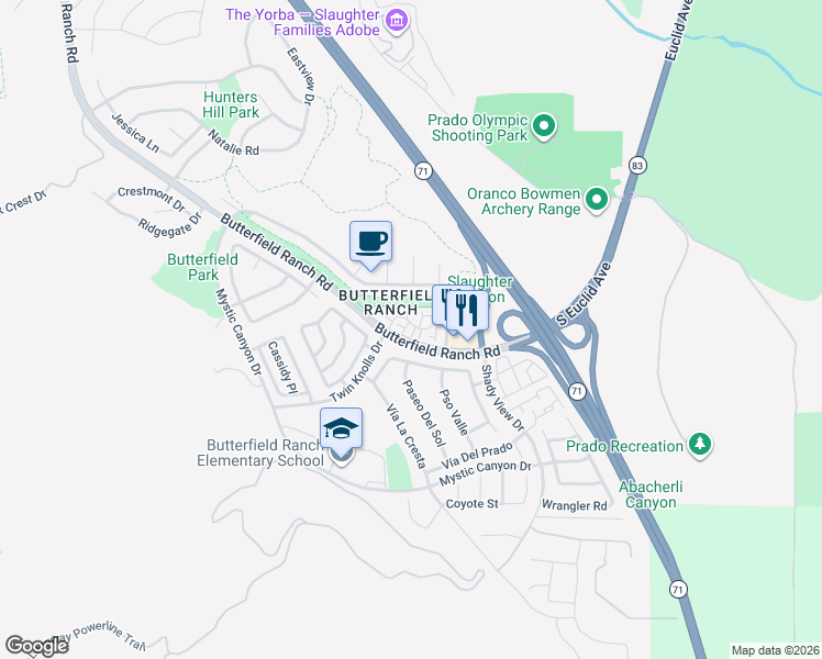map of restaurants, bars, coffee shops, grocery stores, and more near 17765 Redford Place in Chino Hills