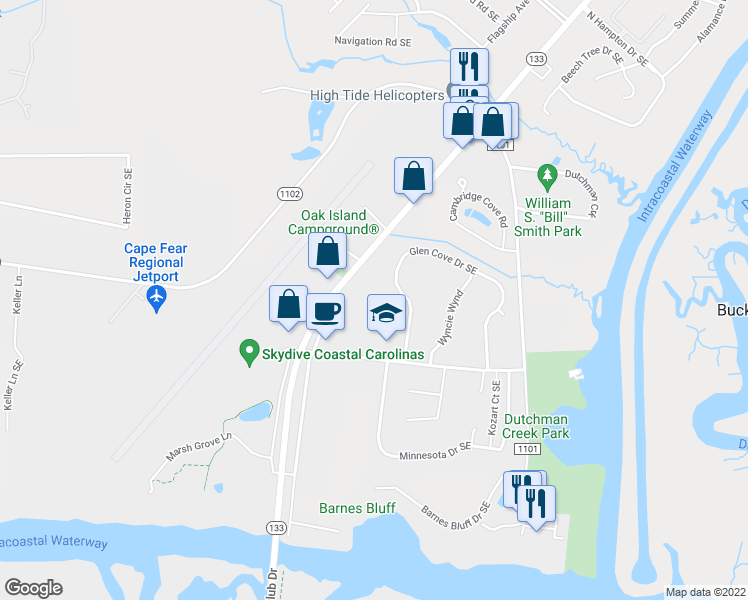 map of restaurants, bars, coffee shops, grocery stores, and more near 4136 Vanessa Drive Southeast in Southport