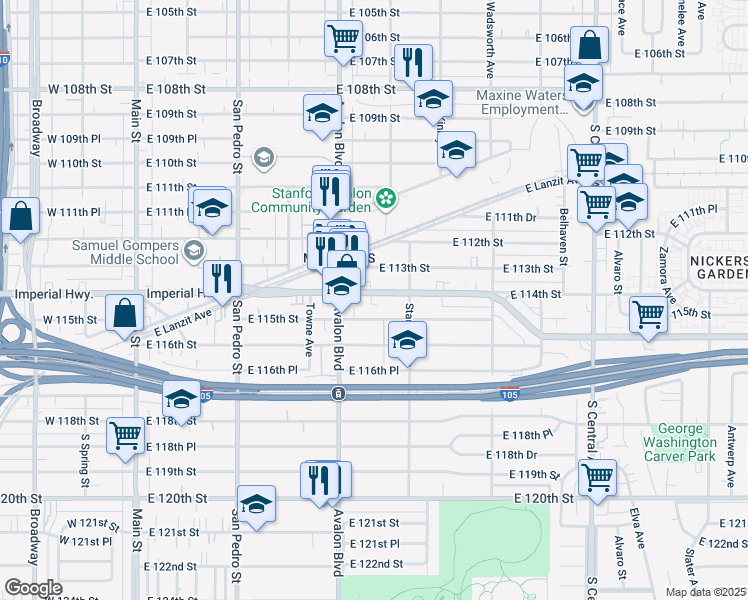 map of restaurants, bars, coffee shops, grocery stores, and more near 663 East Imperial Highway in Los Angeles