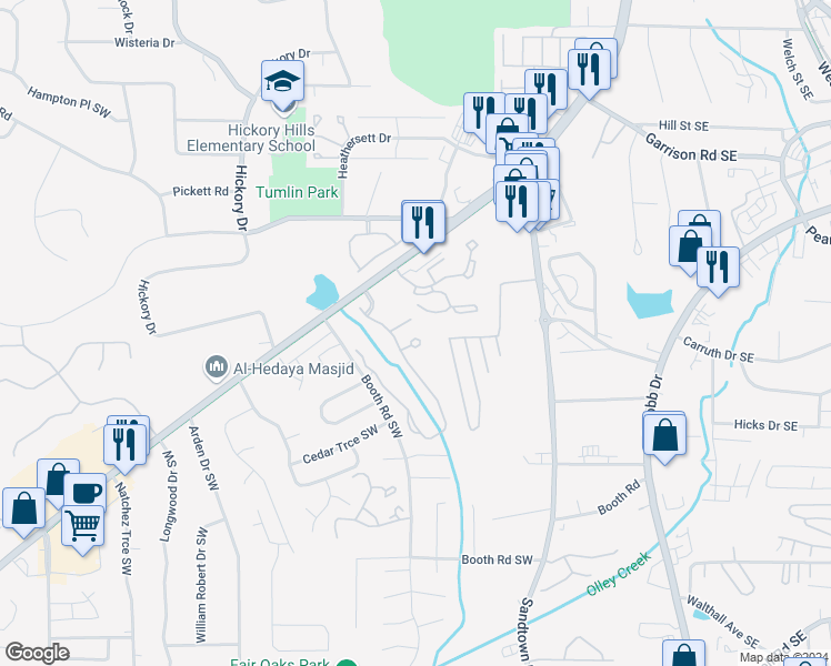 map of restaurants, bars, coffee shops, grocery stores, and more near 259 Brownstone Circle in Marietta