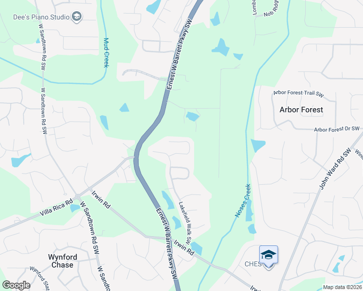 map of restaurants, bars, coffee shops, grocery stores, and more near 2546 Lakefield Trail in Marietta