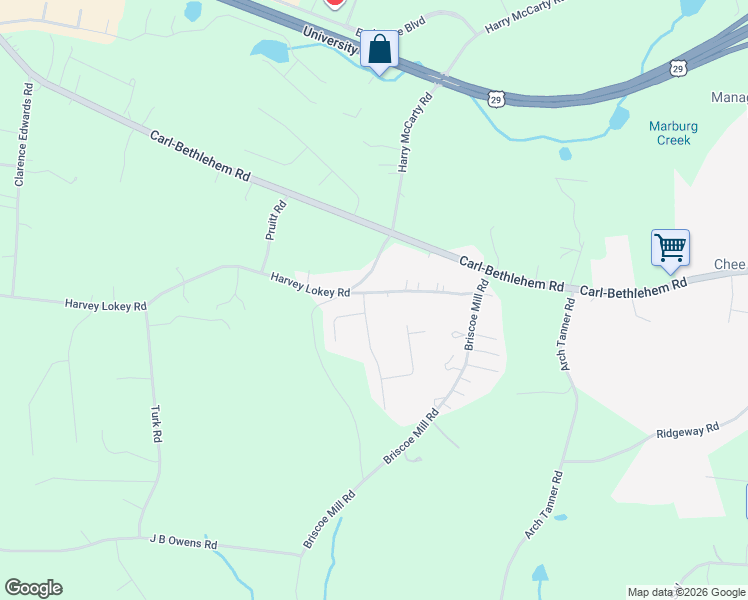 map of restaurants, bars, coffee shops, grocery stores, and more near 257 Harvey Lokey Road in Bethlehem