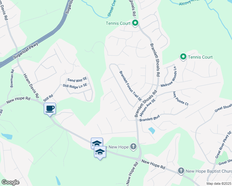 map of restaurants, bars, coffee shops, grocery stores, and more near 1540 Bramlett Boulevard in Lawrenceville