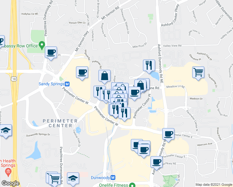 map of restaurants, bars, coffee shops, grocery stores, and more near 2850 Ridgeview Rd in Atlanta