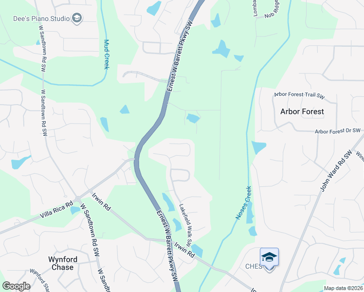 map of restaurants, bars, coffee shops, grocery stores, and more near 2546 Lakefield Trail in Marietta