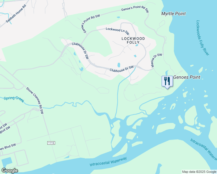 map of restaurants, bars, coffee shops, grocery stores, and more near 3291 Marsh View Drive in Brunswick County