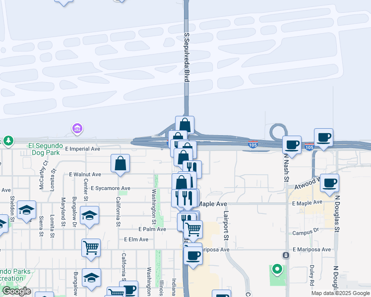 map of restaurants, bars, coffee shops, grocery stores, and more near California 1 in Los Angeles