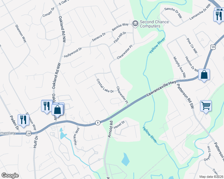 map of restaurants, bars, coffee shops, grocery stores, and more near 240 Clearwater Place in Lawrenceville