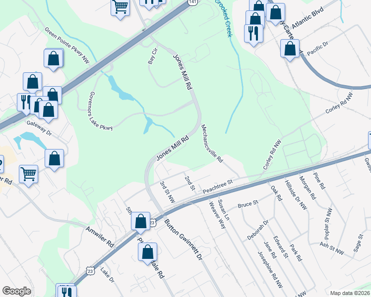 map of restaurants, bars, coffee shops, grocery stores, and more near 2844 Jones Mill Road in Atlanta