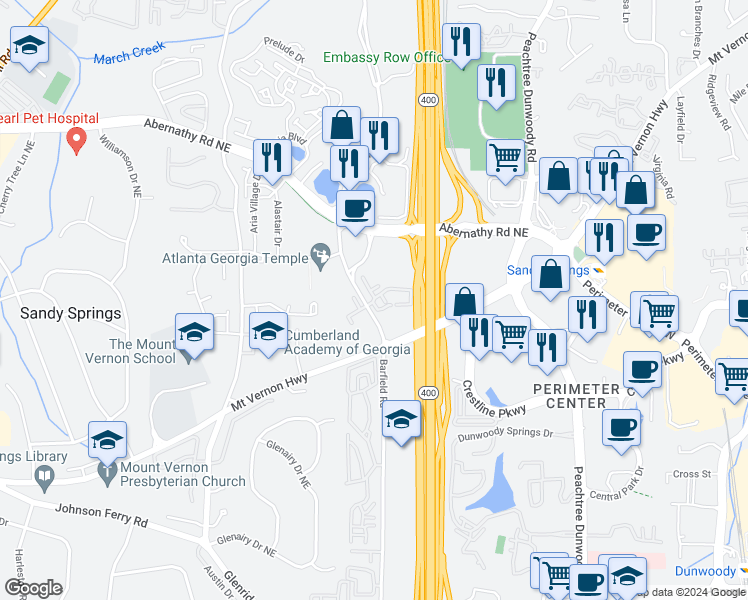 map of restaurants, bars, coffee shops, grocery stores, and more near 765 Berrydale Drive in Sandy Springs