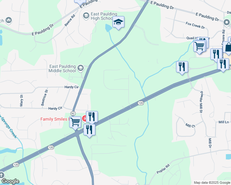 map of restaurants, bars, coffee shops, grocery stores, and more near 99 Fox Ridge Court in Dallas