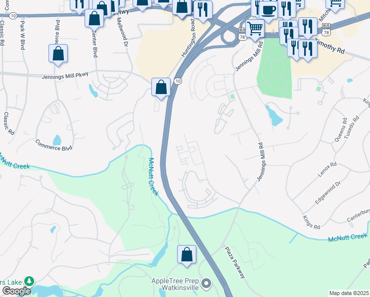 map of restaurants, bars, coffee shops, grocery stores, and more near Athens Perimeter in Athens