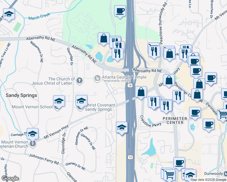 map of restaurants, bars, coffee shops, grocery stores, and more near 849 Perennial Drive in Sandy Springs