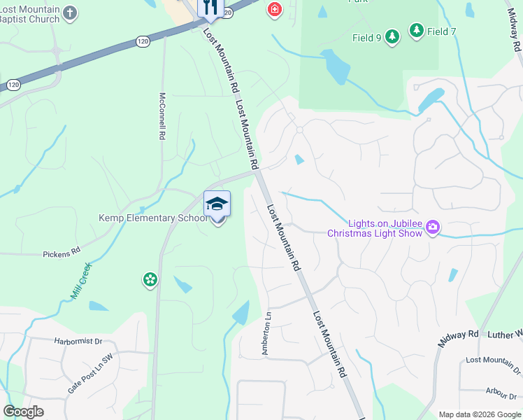 map of restaurants, bars, coffee shops, grocery stores, and more near 1007 Amberton Lane in Powder Springs