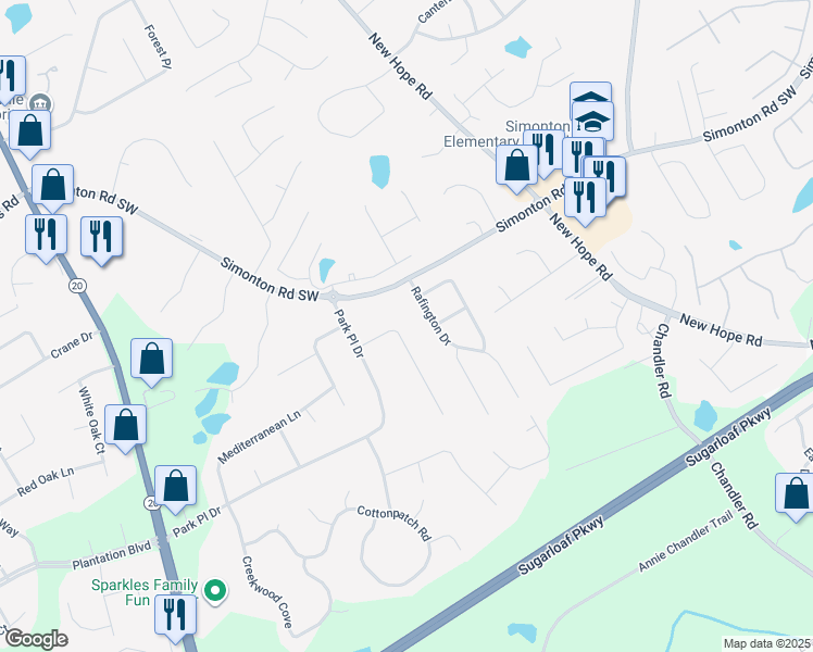 map of restaurants, bars, coffee shops, grocery stores, and more near 972 Waverly Drive in Lawrenceville