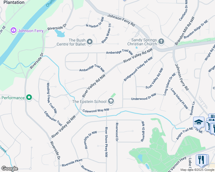 map of restaurants, bars, coffee shops, grocery stores, and more near 370 River Valley Road Northwest in Atlanta