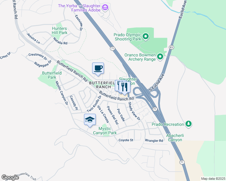 map of restaurants, bars, coffee shops, grocery stores, and more near 17755 Bronte Road in Chino Hills