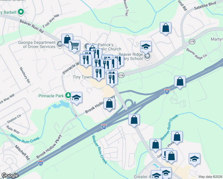 map of restaurants, bars, coffee shops, grocery stores, and more near 1935 Indian Trail Lilburn Rd in Norcross