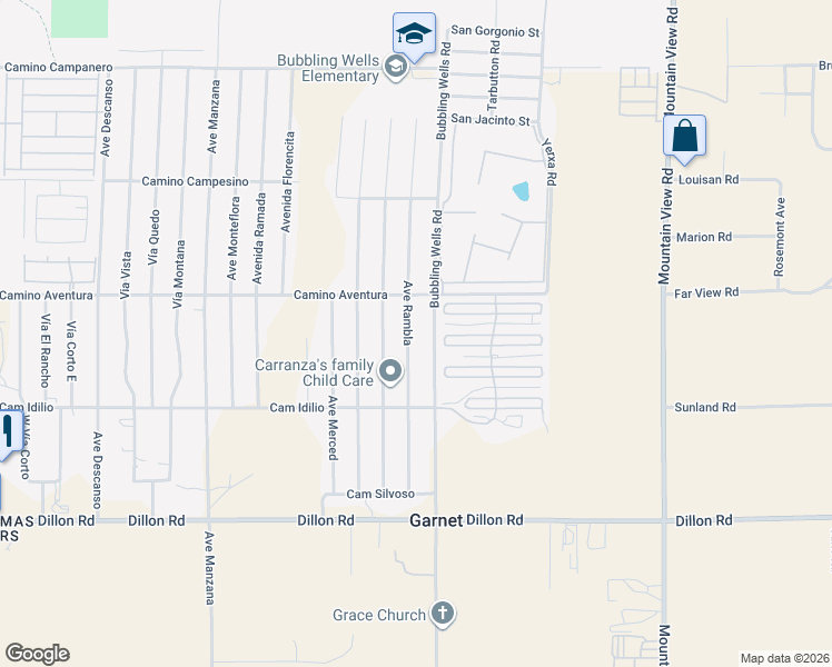 map of restaurants, bars, coffee shops, grocery stores, and more near 16105 Avenue Rambla in Desert Hot Springs