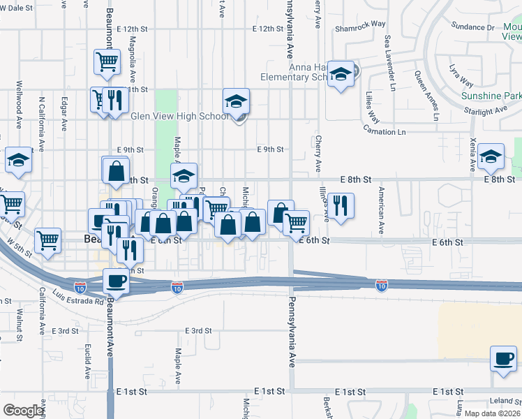 map of restaurants, bars, coffee shops, grocery stores, and more near 695 Massachusetts Avenue in Beaumont